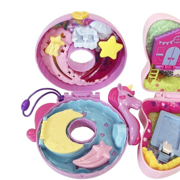 Polly Pocket Lot Of 3 Playsets Compacts Unicorn Donut Butterfly Dolphin - Picture 3 of 9
